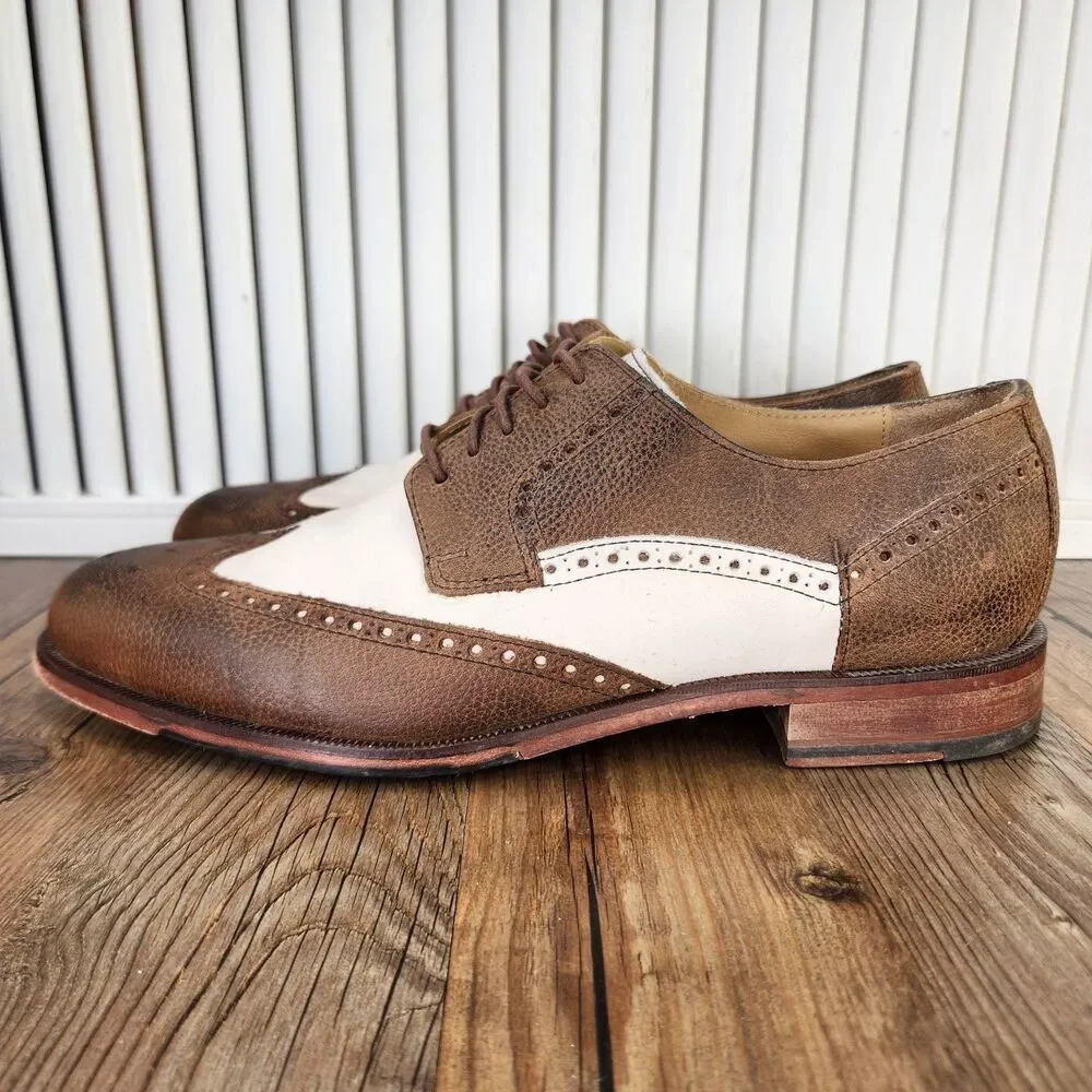 Cole Haan Carter Grand Wingtip Derby Shoes Mens Sz 11M Brown Cream Preppy C14198